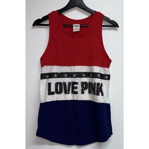 Victorias Secret Pink Womens July 4th Sequin Tank Top Red White Blue Size XS